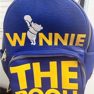 Disney's Loungefly WINNIE Royal Blue Faux Leather Mini Backpack with Gold Plaque